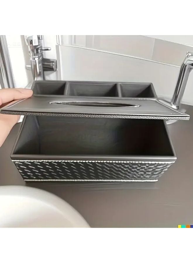 منظم علب المناديل الجلدية الصناعية متعددة الوظائف باللون الأبيض حامل جهاز التحكم عن بعد مخزن المناديل - Image 4